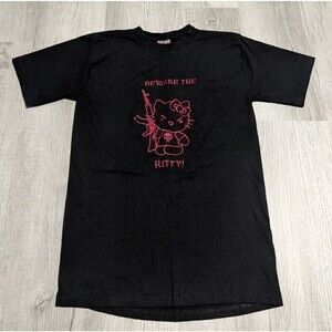 Beware The Kitty Hello Kitty The Punisher Embroidered Women's Sz M Black T Shirt